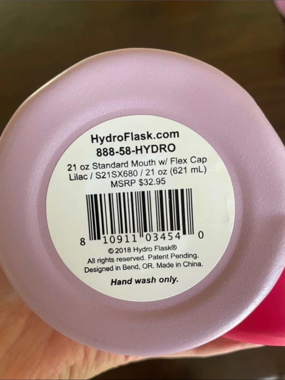 Hydro Flask Lilac Bottle with Pink Boot 21 oz Standard Mouth Outdoor Hiking
